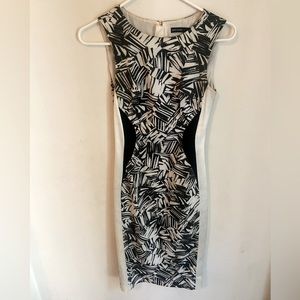 Karen Millen Black & White Brushstroke Bodycon Dress